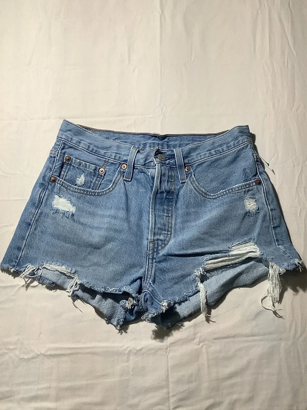 Levi's 501 Light Blue Distressed Denim Cutoff Shorts 26W